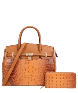 Croco Satchel with Wallet CY-8913W BROWN